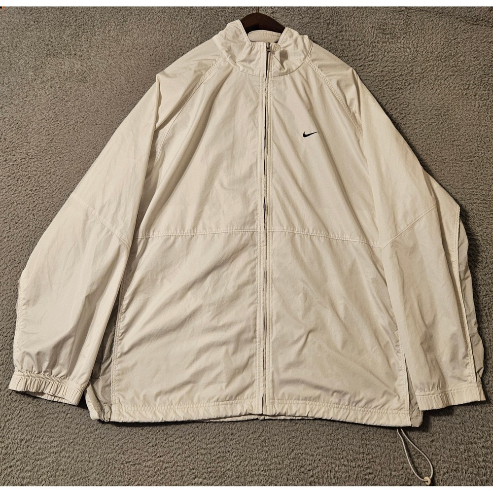 Vintage Nike White Small Swoosh Spellout Windbreaker Full Zip Men's Size XL